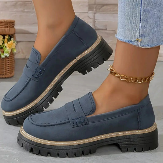COLEMAN-Women Chunky Penny Loafers Slip-ons Business Orthopedic Casual Shoes(Blue,7.5)