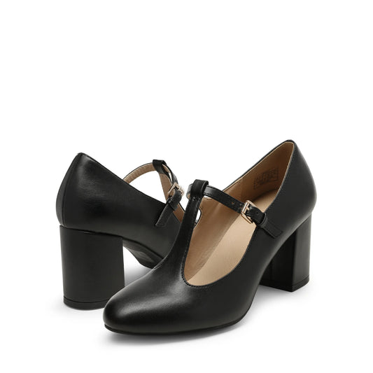 COLEMAN-T-strap Mary Jane Pumps Low Chunky Heels Wedding Dress Shoes